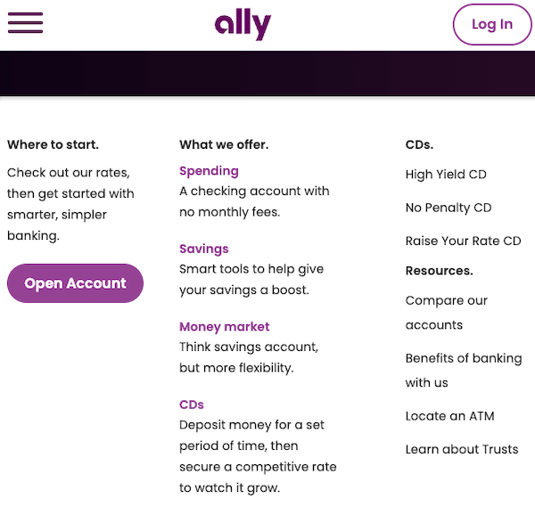 Ally Bank products