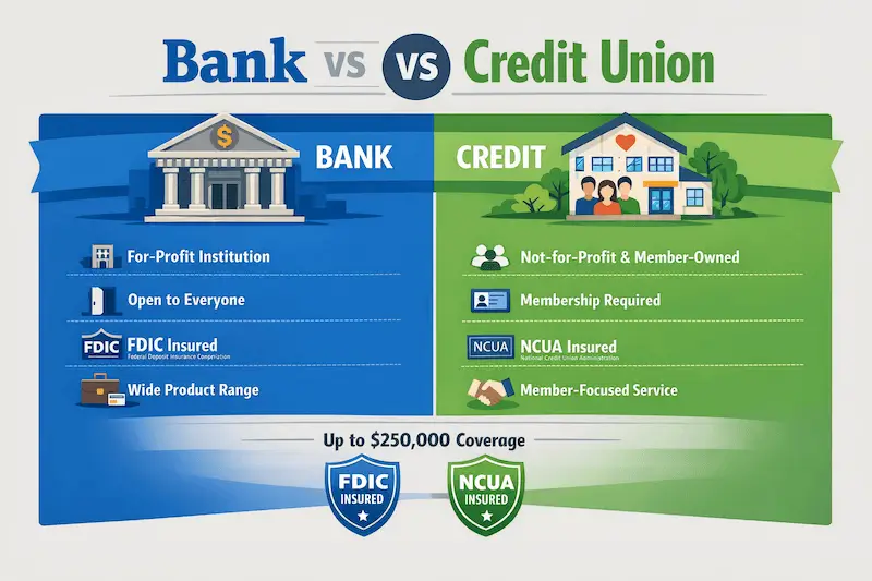 Bank vs credit union in Utah infographic comparison