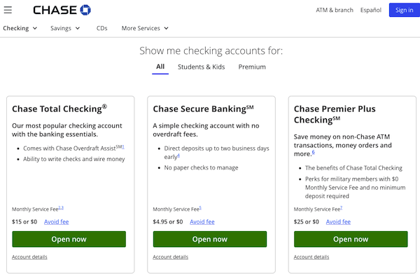 Chase Bank Checking accounts