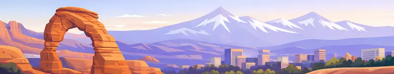 Delicate Arch divider illustration with Utah desert and mountains