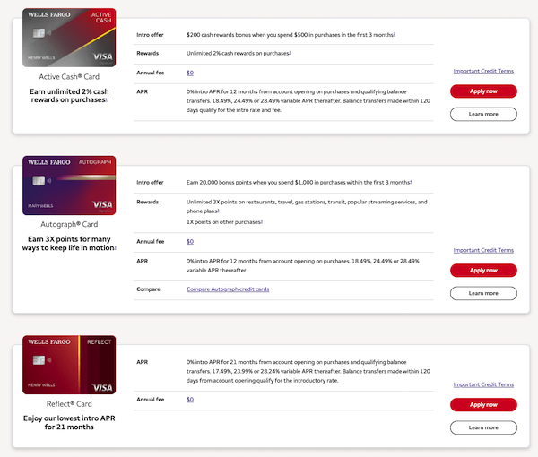 Wells Fargo credit cards