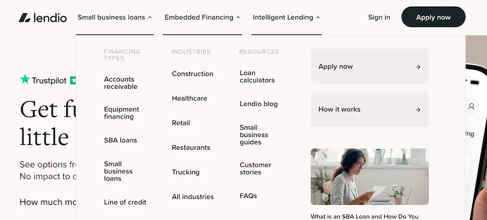 Lendio products and services