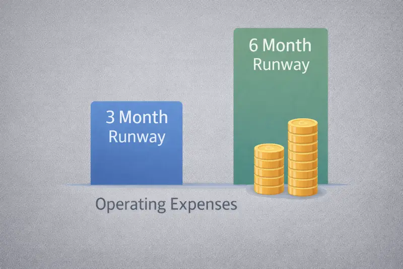 3 to 6 months of business expenses covered by savings