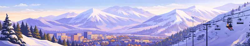 Utah ski mountain divider illustration with snowy peaks and ski lifts
