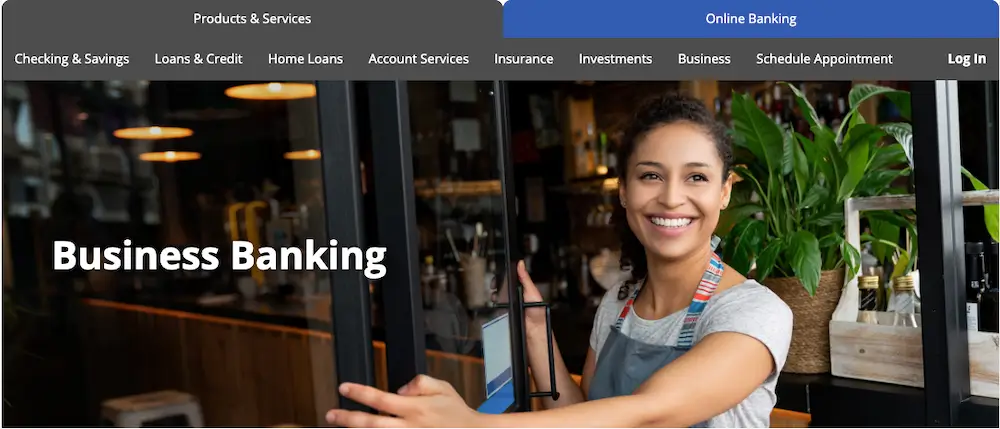 Smiling restaurant worker on the Security Service business banking webpage
