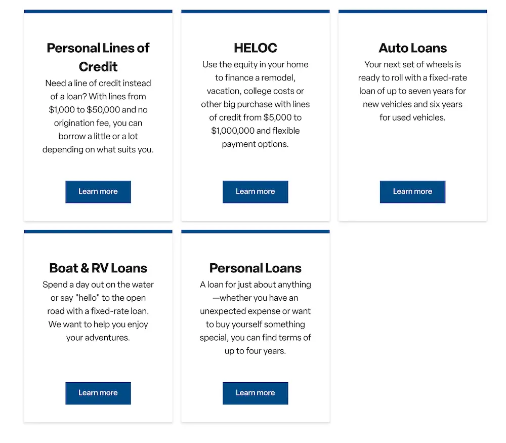 Columbia Bank PersonalColumbia Bank website showing personal loans, auto loans, boat and RV loans, personal lines of credit, and home equity lines of credit.